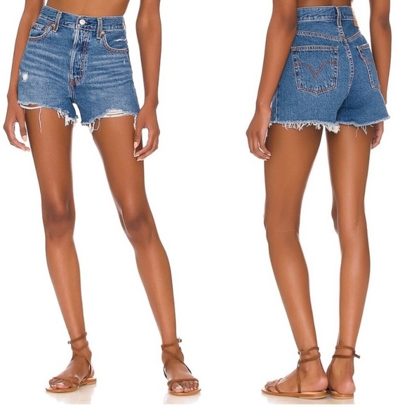 Levis Ribcage Shorts Super High Rise Button Fly Noe Departure Sz 28 - Picture 1 of 3